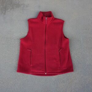 L.L. Bean Fleece Vest Women Large Red Sleeveless Pockets Outdoor
